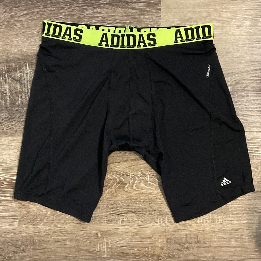 Adidas Black Shorts with Bright Green Waistband